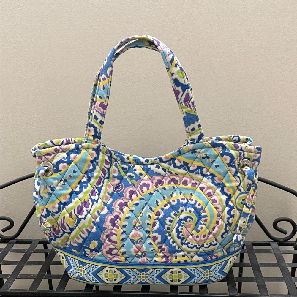 Vera‎ Bradley Blue and Yellow Swirl Quilted Bag Like new condition